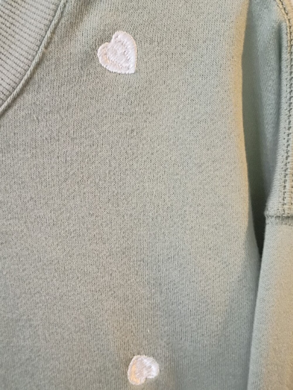 Women's Sage Green Heart Embroidered Crewneck Sweatshirt - Picture 3 of 5